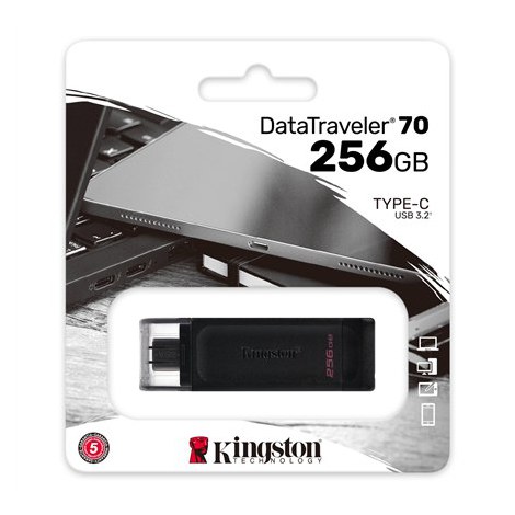 Kingston | USB Flash Drive | DataTraveler 70 | 256 GB | USB 3.2 Gen 1 Type-C | Black - 3